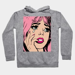 Pink Hair Sad Crying Girl Vintage Comic 50s Hoodie